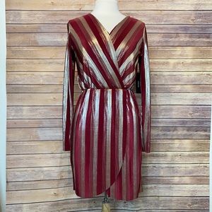 Lulu’s V.I.P. Party Burgundy & Gold Striped Dress